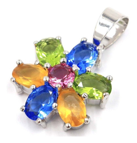 Imagen 2 de 2 de Dije Flor Con Piedras Multicolor Plata Laminada .925