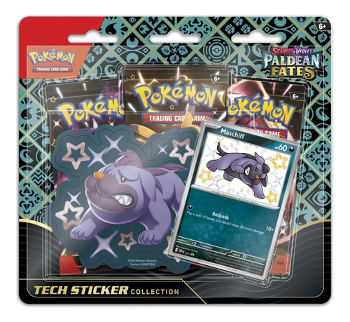 Pokemon Paldean Fates Tripack Sticker Tech Maschiff Inglés