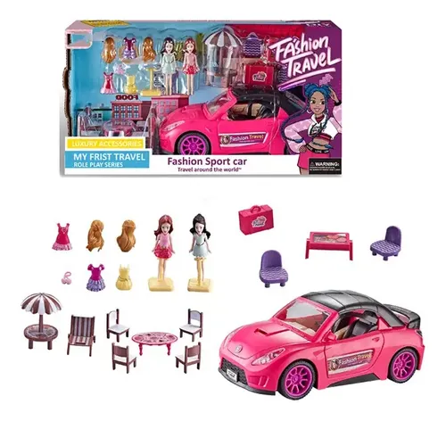 Carro Muñecas Fashion Travel Accesorios Niñas Juguete Color Fucsia
