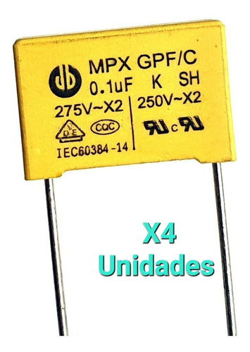 Condensador Supresor D Seguridad 0.1uf 275v X2 (4 Unid) 104k