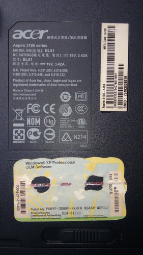 Notebook Acer Aspire 3100-hd 80gb-1.5gb Ram
