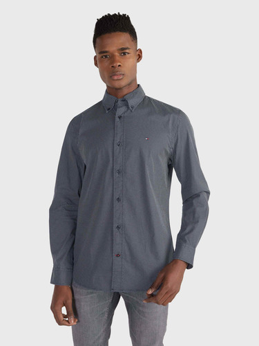 Camisa Gris Con Rombos Estampados De Hombre Tommy Hilfiger