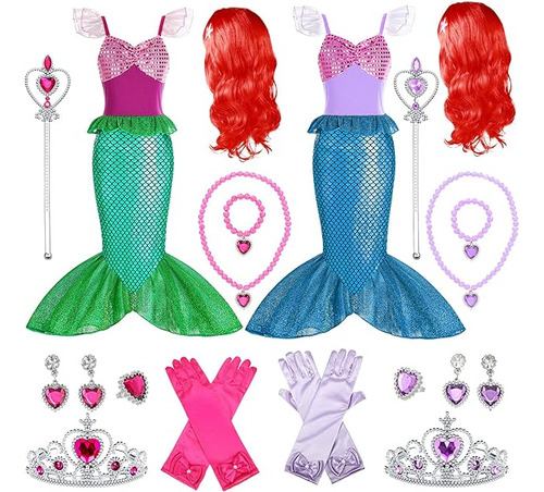 Juego 2 Disfraces Sirena Para Niñas Disfraz Princesa Con Pel