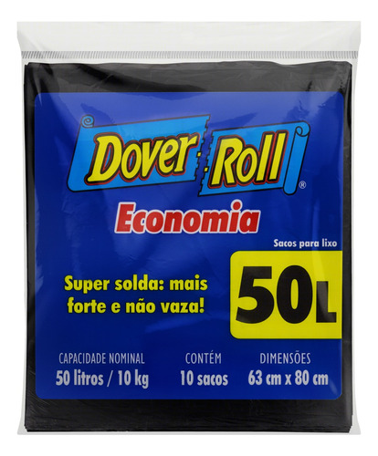 Saco para Lixo Preto 50l Dover Roll Economia 10 Unidades