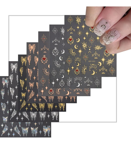 Calcomanías De Uñas, 3d Bronceador Sol Luna Star Metal Líqui