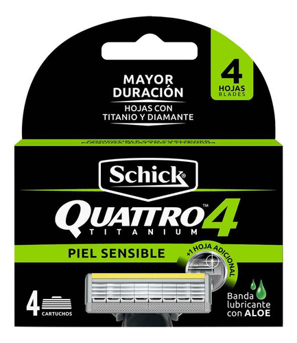 Schick Quattro Titanium, Cartucho 4 Piezas