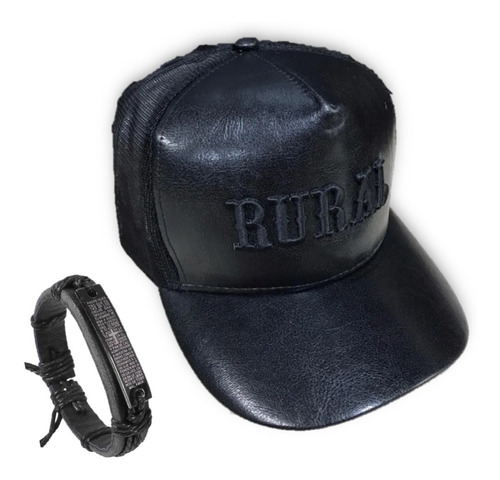 Boné Produtor Rural Trucker Couro +pulseira Oração Pai Nosso