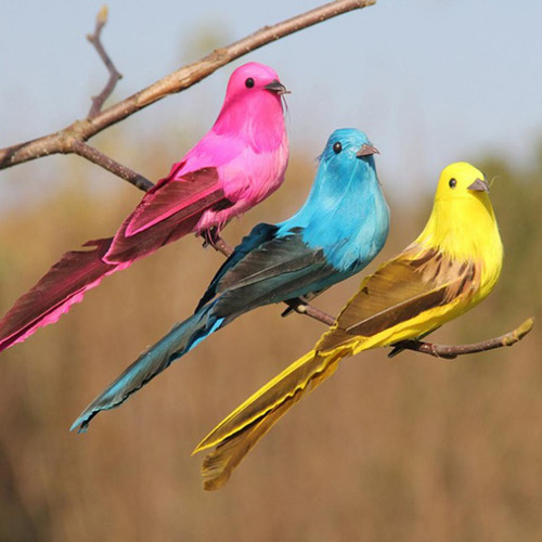 2 Uds Pájaro Falso Pájaros De Espuma De Plumas