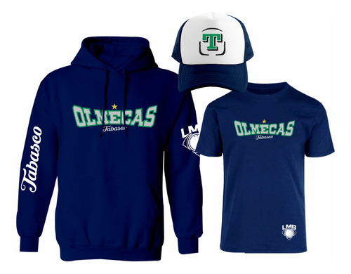 Kit Sudadera + Playera + Gorra Mod Lmb Olmecas De Tabasco