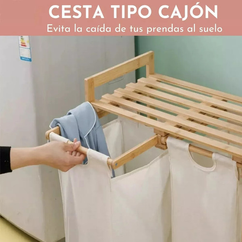 Cesta Canasto De Ropa Sucia Con Soporte De Bambu 73 Cm