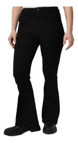 Pantalon Jean Tiro Alto 2/3xl Negro Strech Oxford Grande 