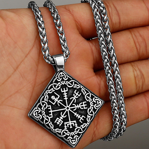 E Colar Vegvísir Viking Bússola Amuleto Relevo Ambos Os