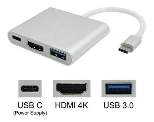 Adaptador Mackbook Tipo C / 3 En 1 / Hdmi 4k Usb 3.0 Tipo C 