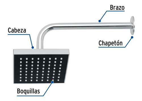 Regadera Cuadrada Abs 6' Acabado Cromo Con Brazo Foset 46734