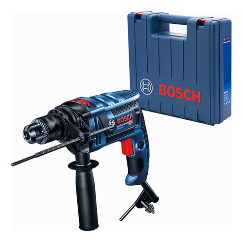 Furadeira de Impacto parafusadeira elétrica de 13mm Bosch GSB 16 RE 750W com acessório com maleta de transporte 127V Azul