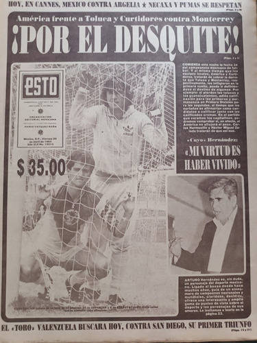 Periódico Esto 1984 América Frente A Toluca
