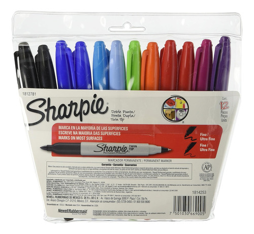 12 Marcador Permanente Sharpie Doble Punta Colores Surtidos