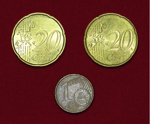 3 Monedas 1 20 Centavos Euros España Francia Italia 1999