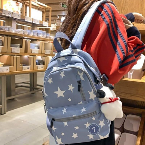 Mochila De Estudiante De Escuela Secundaria Con Estampado De Estrellas Con Colgante Para Mujer