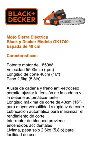 Motosierra Eléctrica Blak Y Decker Gk1740 1750w 40 Cm Espada