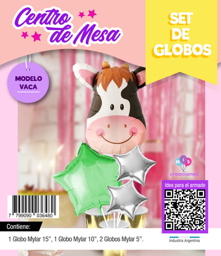 Set Globo Centro De Mesa X 4 Blanco Vaca