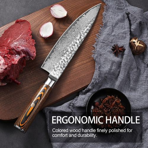 Cuchillo De Chef Plys Damascus Con Mango De Madera De Acero