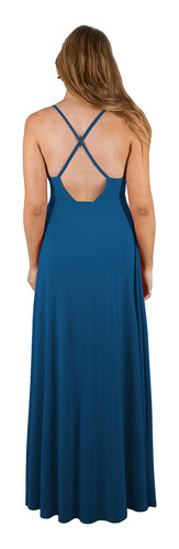 Vestido Largo Berlin Turquesa Lycra Bordado R Maria Paskaro