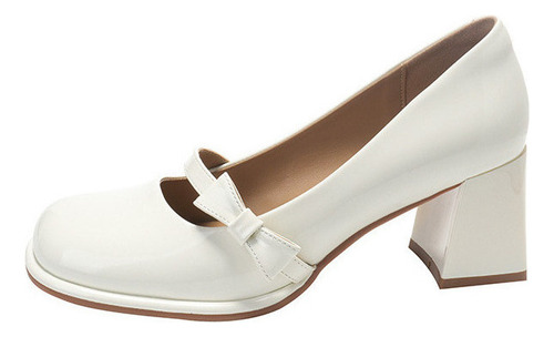 Nuevo Zapatos Mary Jane De Tacón Grueso Con Lazo Francés
