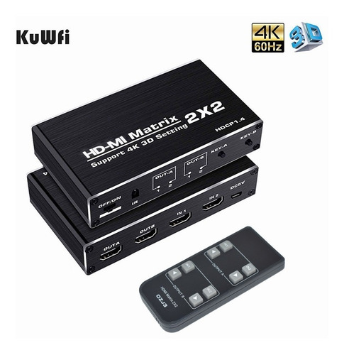 Kuwfi Hdmi Matrix 2x2 4k 3d Splitter Switch Hdcp 1.4