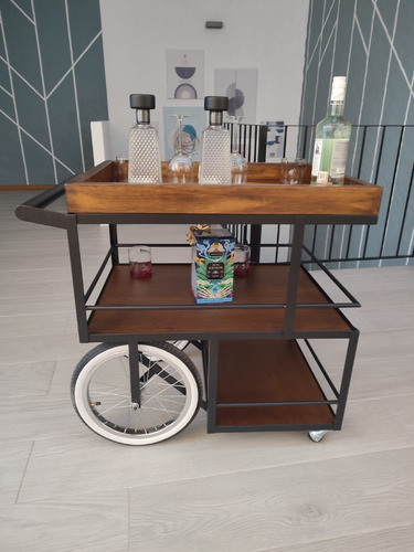 Imagen 2 de 4 de Carrito De Servicio Bar Cantina Cava De Madera Con Llantas