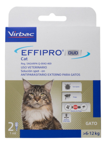 Pulgas Garrapatas Pipeta Effipro Duo Gato Adulto 6-12kg X2