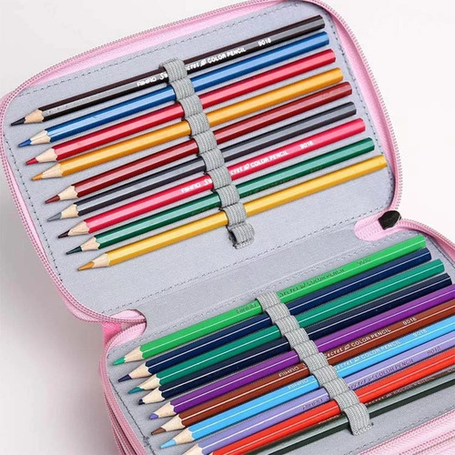 Lapicera Estuche Organizador 3 Cierres 55 Lapices Impermeabl Color Negro