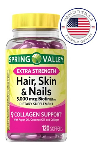 Hair Skin & Nails Spring Valley Colágeno E Biotina 120 Caps