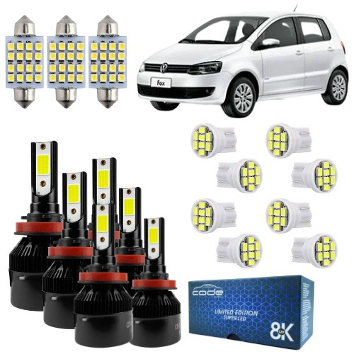 Kit 17 Lâmpadas Ultra Led Techone Fox 2011 12 13 2014 8000k