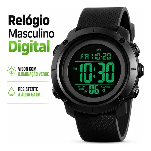 Relógio Skmei 1426 Masculino Digital Com Iluminação Verde E Resistência À Água Preto