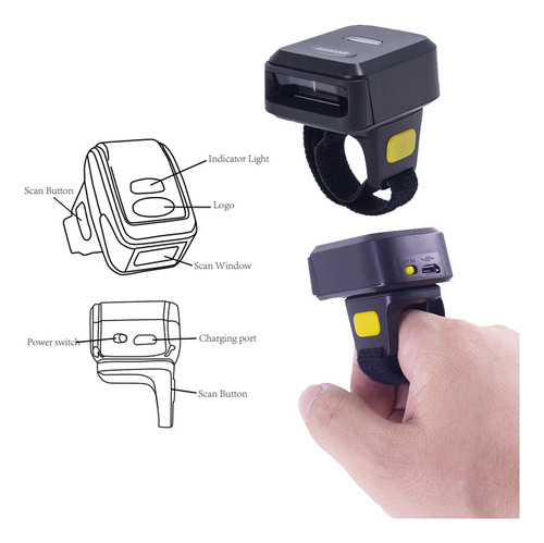 Lector Códigos Barras 1d Portátil Anillo Mano Bt+2.4g Inalám