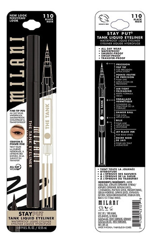 Delineador Líquido Milani The Tank Waterproof 0.55 Ml Color Black Noir