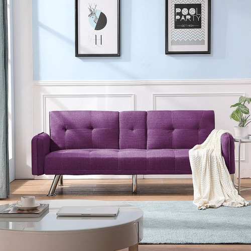 Sofa Cama Convertible Y Ajustable Porta Vasos Color Lila