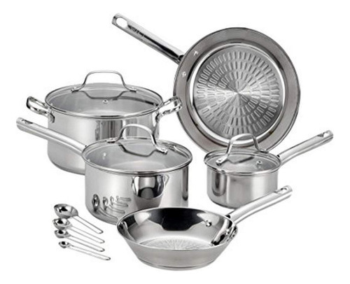 T-fal E760sc Performa Batería De Cocina De 12 Piezas, Acero Inoxidable, Plateado, Manija De Acero Inoxidable, Plateado, 0, 1