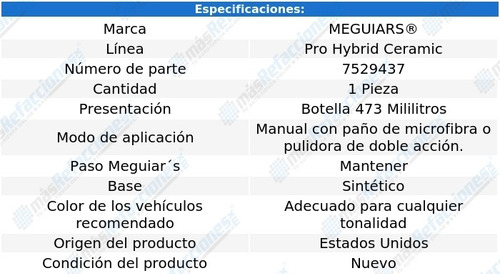 Sellador Pro Hybrid Ceramic M27 473ml Meguiars