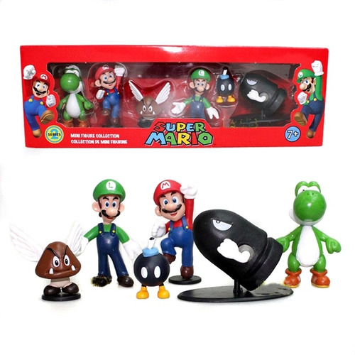 Super Mario Bros Luigi Yoshi Colección De 6 Figuras En Caja