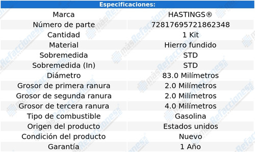 Anillos Pistón Std 521 Pickup L4 1.6l 69 Al 72 Hastings