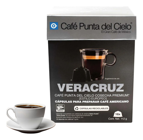 Cápsulas Americano Región Veracruz Café Punta Del Cielo 16pz