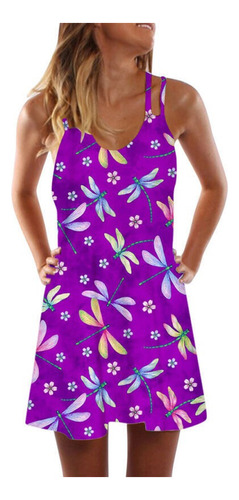 Mini Vestido De Mujer De Impresión De Verano Playa Sling Sun