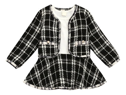 Bebé Abrigo Niñas Plaid Vestido Conjunto Manga Larga Cómodo