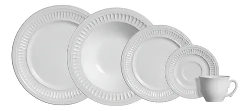 Aparelho De Jantar 20 Peças Branco Poppy De Cerâmica - Scalla Cerâmica Geométrico