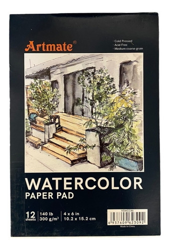 Block Acuarelas Papel Hojas 300gr Artmate 10x15 Cm Artistico