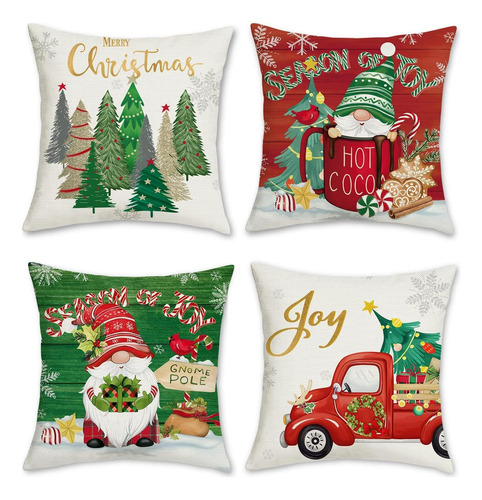 Bonhause Gnomes De Navidad Cubiertas De Almohada De 18x18 Pu