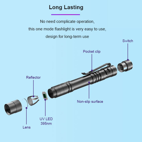 Lanterna Uv Black Light Cosoos 395nm Mini Pen À Prova D'água