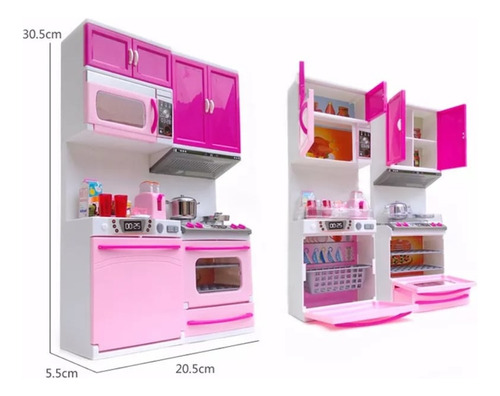 Cocina Para Muñecas Barbies De 30cm Luz Sonido